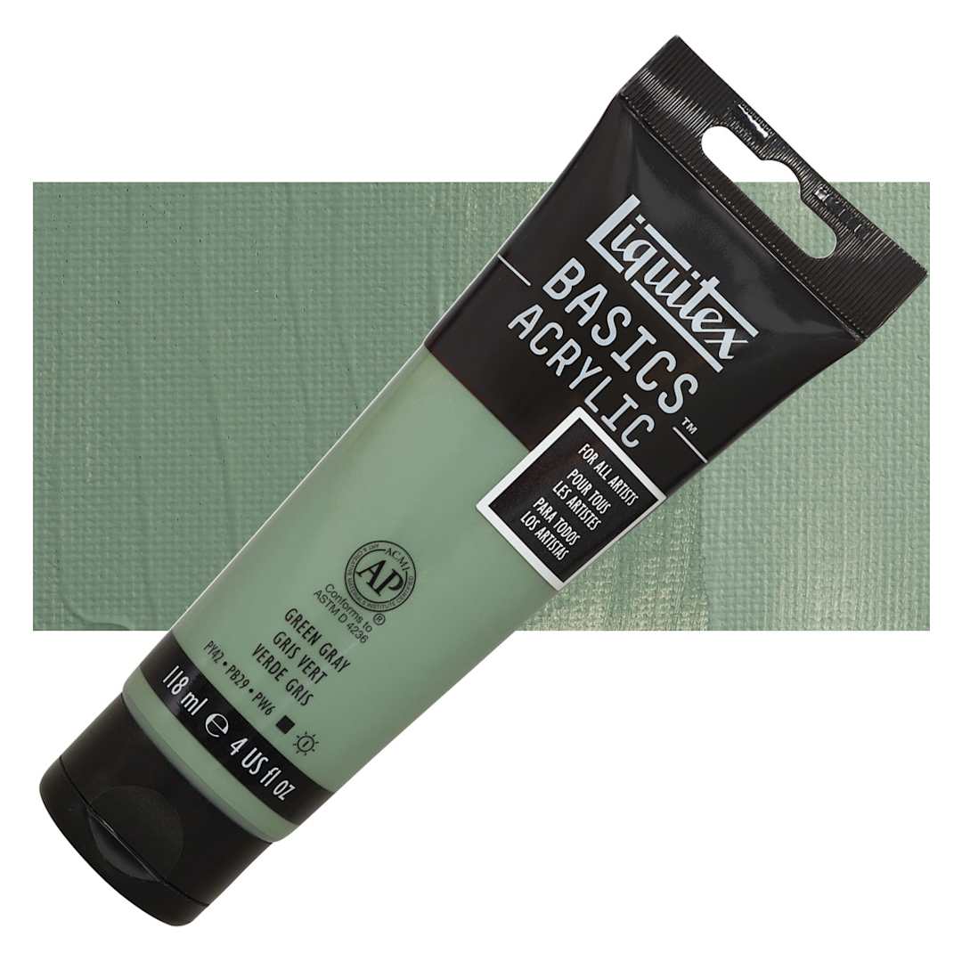 Open in modal - Liquitex Basics Acrylic Paint - Green Gray, 4 oz tube and swatch