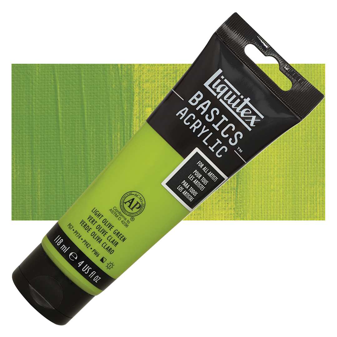 Open in modal - Liquitex Basics Acrylic Paint - Light Olive Green, 4 oz tube and swatch