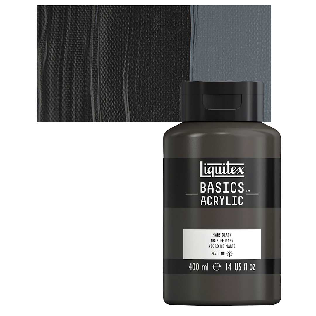 Open in modal - Liquitex Basics Acrylic Paint - Mars Black, 13.5 oz squeeze bottle and swatch