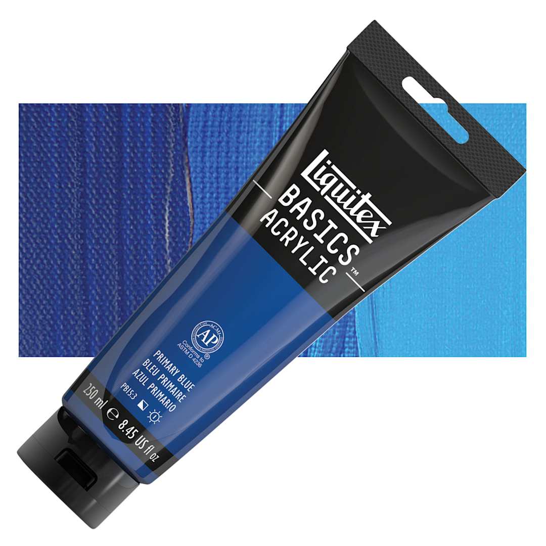 Open in modal - Liquitex Basics Acrylic Paint - Primary Blue, 8.5 oz Tube and swatch