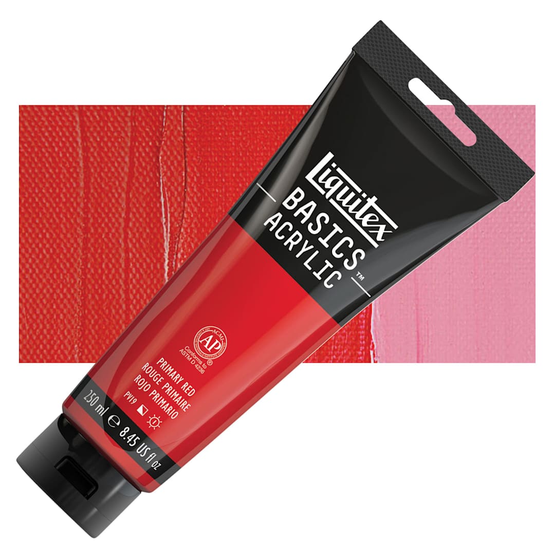 Open in modal - Liquitex Basics Acrylic Paint - Primary Red, 8.5 oz tube and swatch
