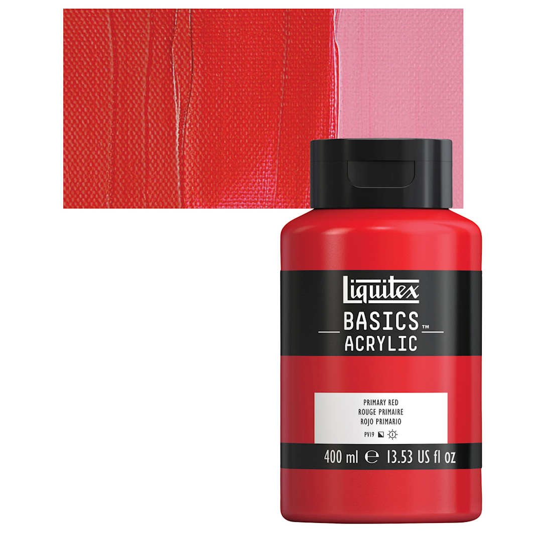 Open in modal - Liquitex Basics Acrylic Paint - Primary Red, 13.5 oz Bottle and swatch