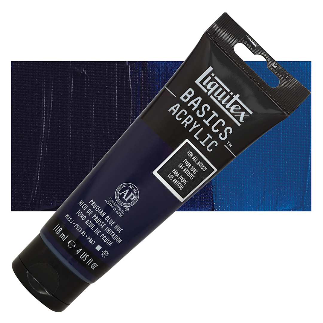 Open in modal - Liquitex Basics Acrylic Paint - Prussian Blue Hue, 4 oz tube and swatch