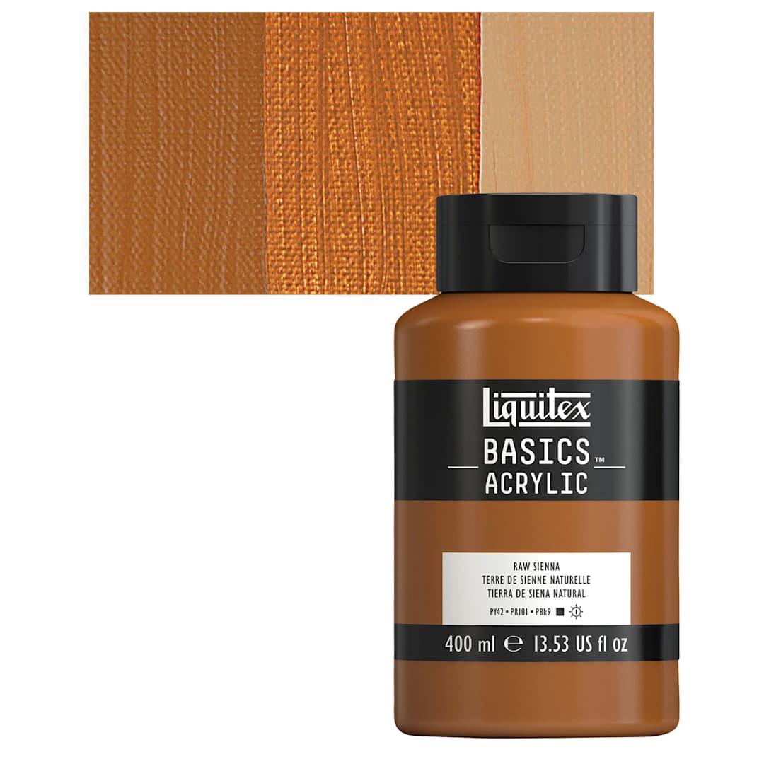 Open in modal - Liquitex Basics Acrylic Paint - Raw Sienna, 13.5 oz Bottle and swatch
