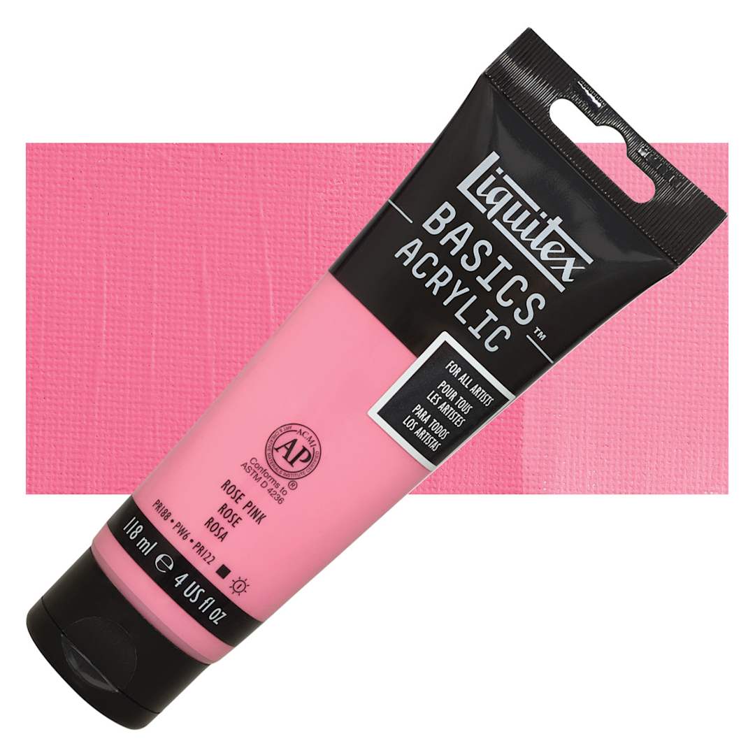 Open in modal - Liquitex Basics Acrylic Paint - Rose Pink, 4 oz tube and swatch