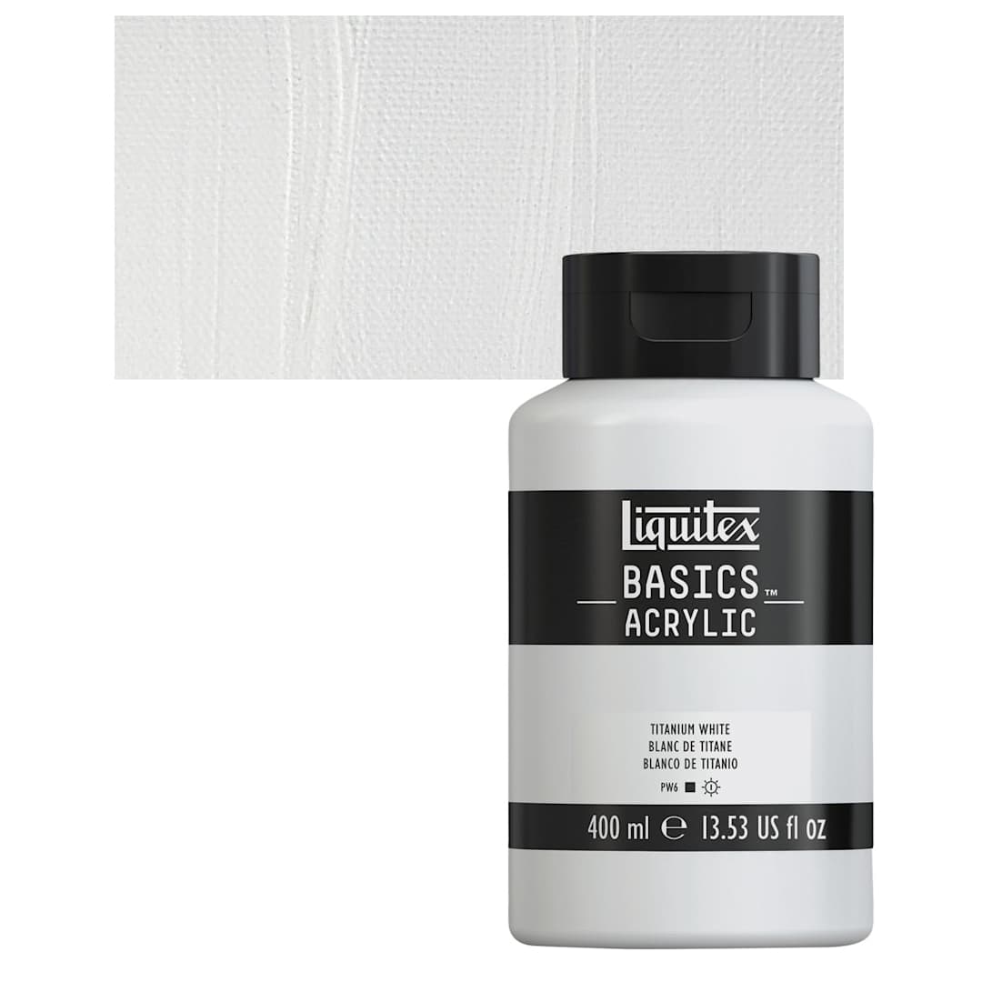 Open in modal - Liquitex Basics Acrylic Paint - Titanium White, 13.5 oz Squeeze Bottle and swatch