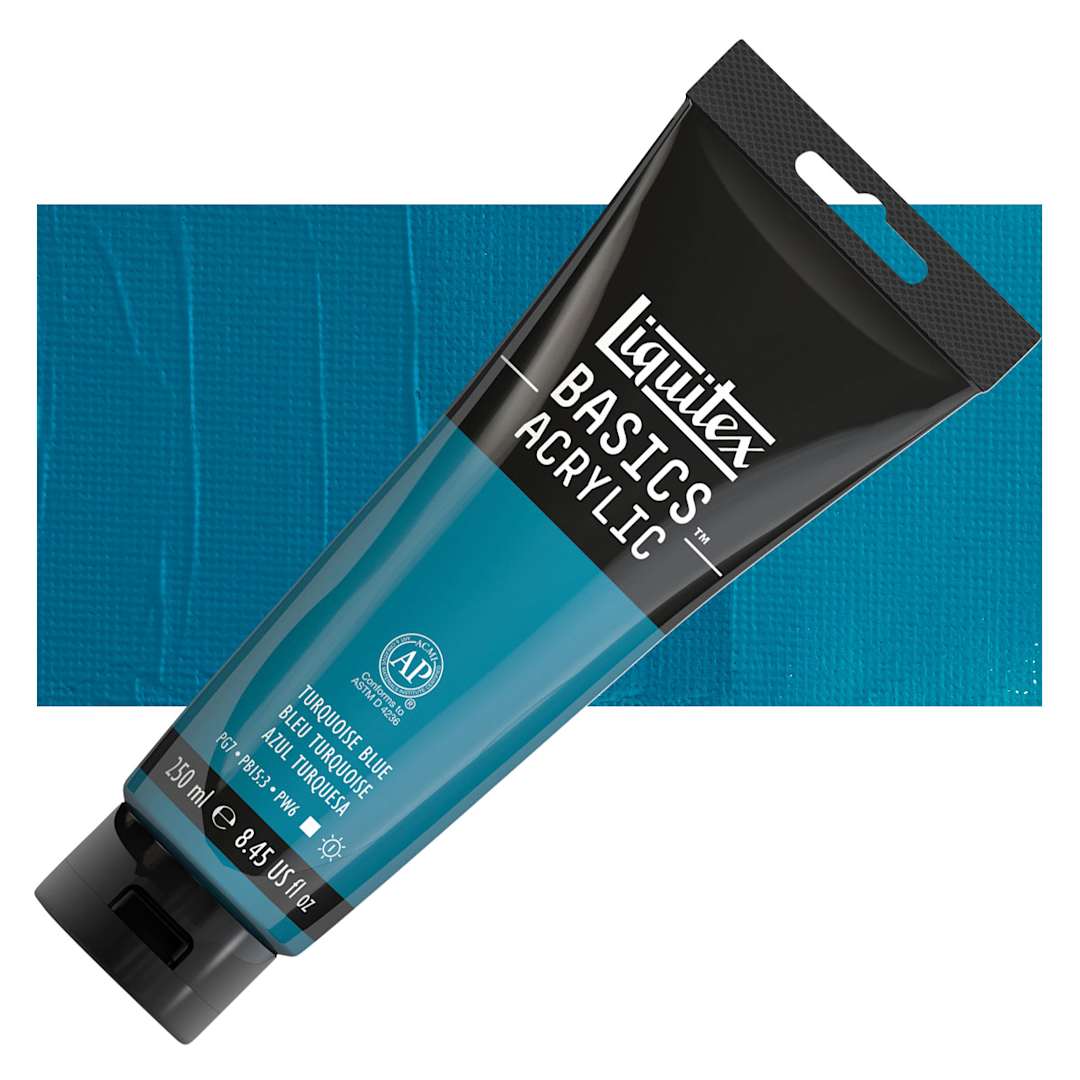 Open in modal - Liquitex Basics Acrylic Paint - Turquoise Blue, 8.5 oz Tube and swatch