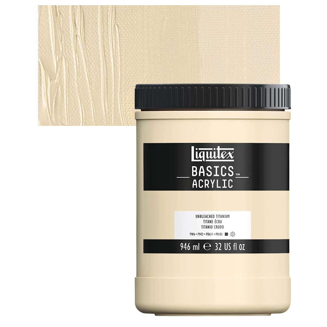Open in modal - Liquitex Basics Acrylic Paint - Unbleached Titanium, 32 oz Jar and swatch