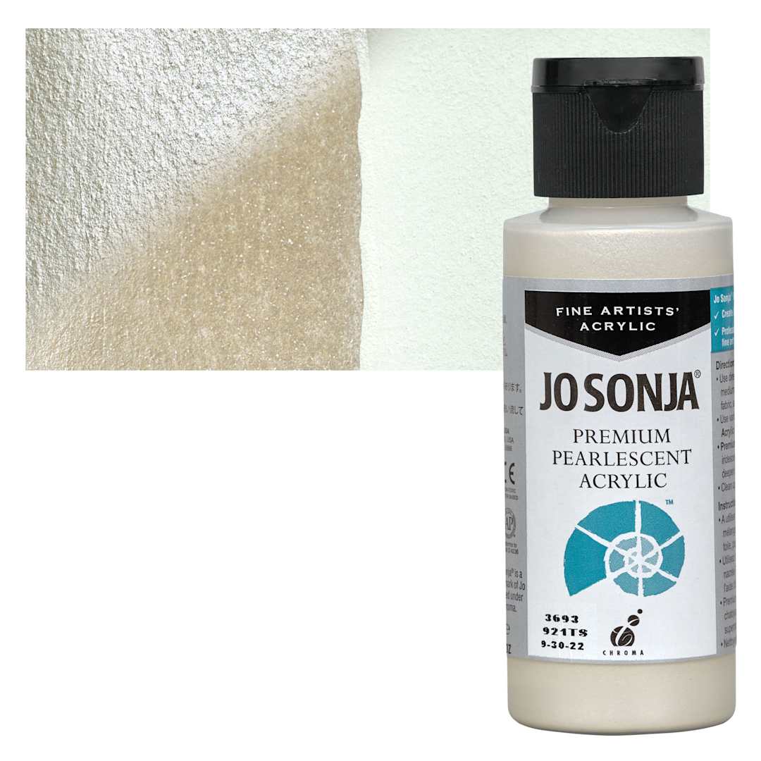 Open in modal - Chroma’s Jo Sonja Premium Pearlescent - Pearlescent Pearl White, 2 oz bottle and swatch