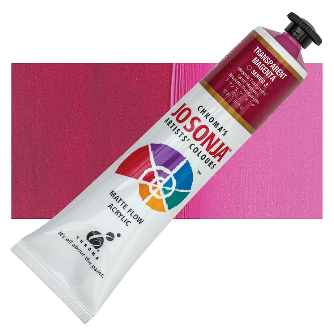 Open in modal - Jo Sonja's Artist Acrylic - Trans Magenta, 2.5 oz tube and swatch