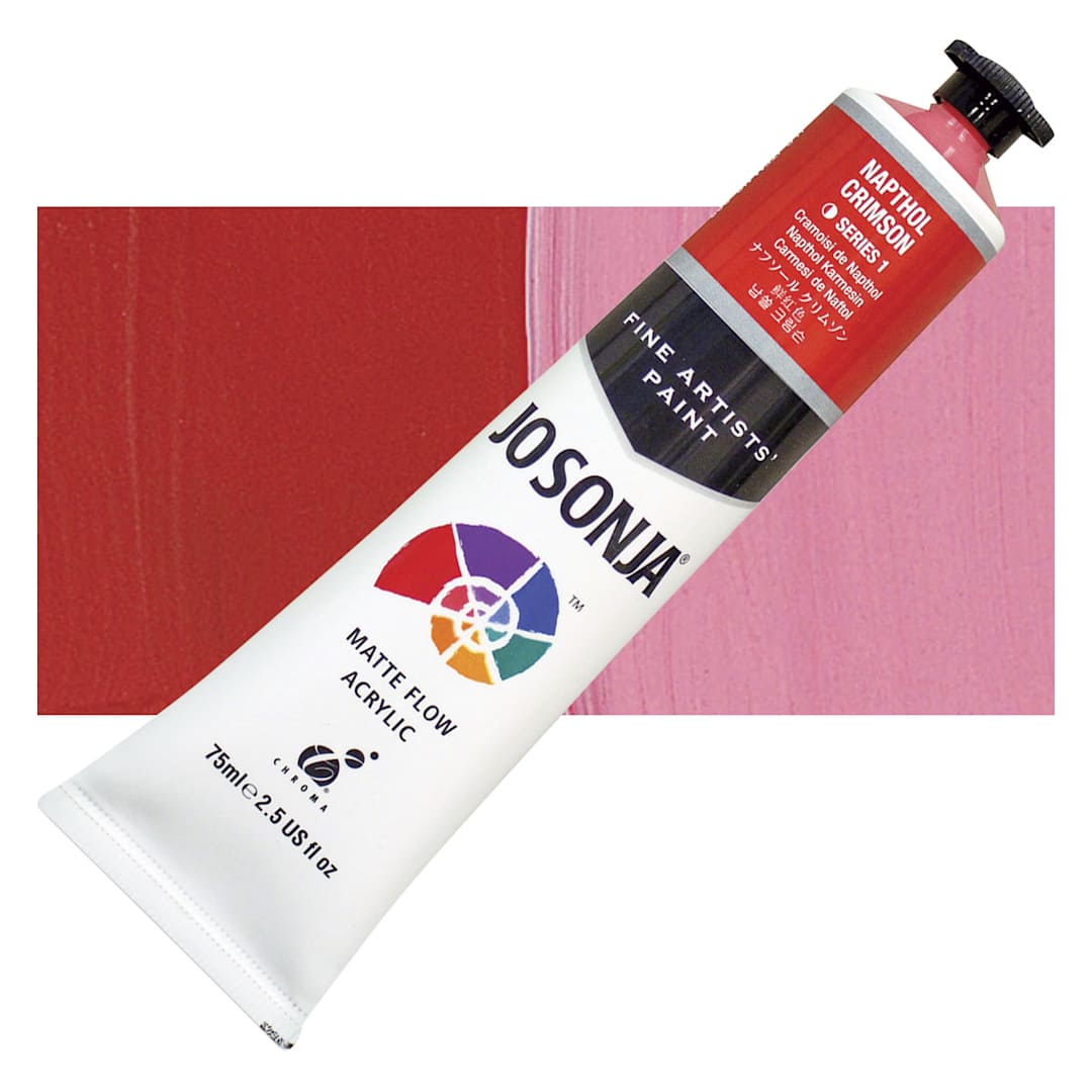 Open in modal - Jo Sonja's Artist Acrylic - Naphthol Crimson, 2.5 oz tube and swatch