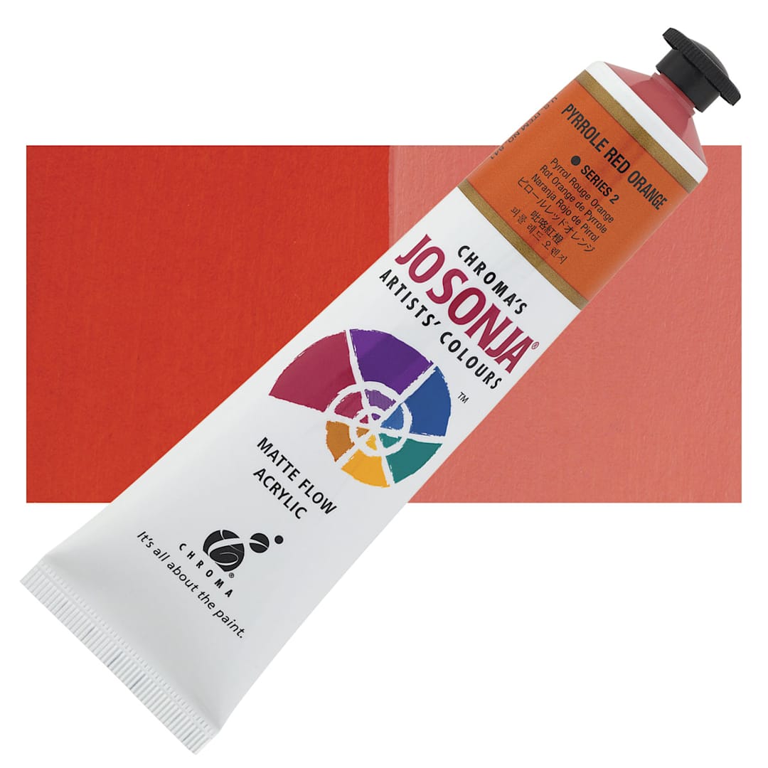 Open in modal - Jo Sonja's Artist Acrylic - Pyrrole Red-Orange, 2.5 oz tube and swatch