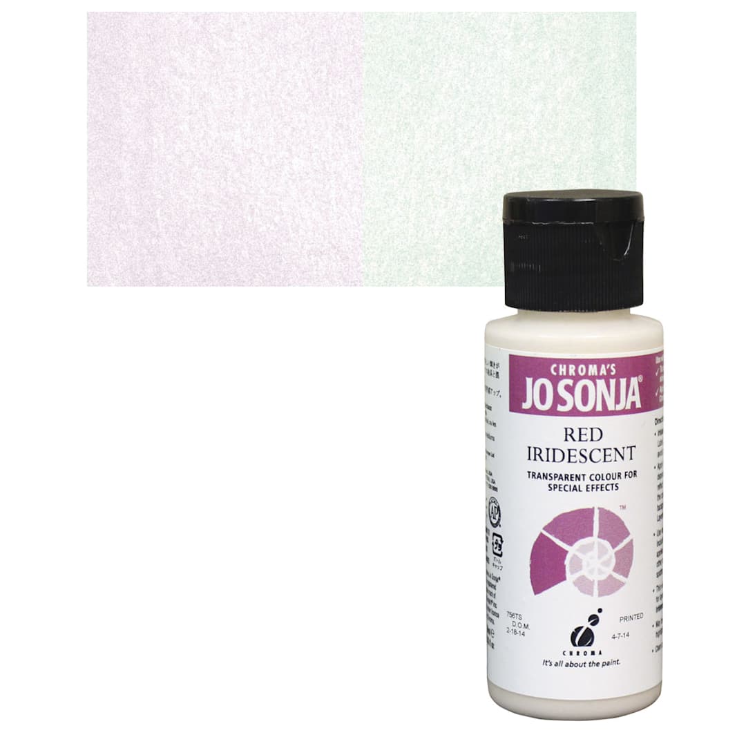 Open in modal - Chroma’s Jo Sonja Specialty Acrylic Paint - Iridescent Red, 60 ml bottle and swatch