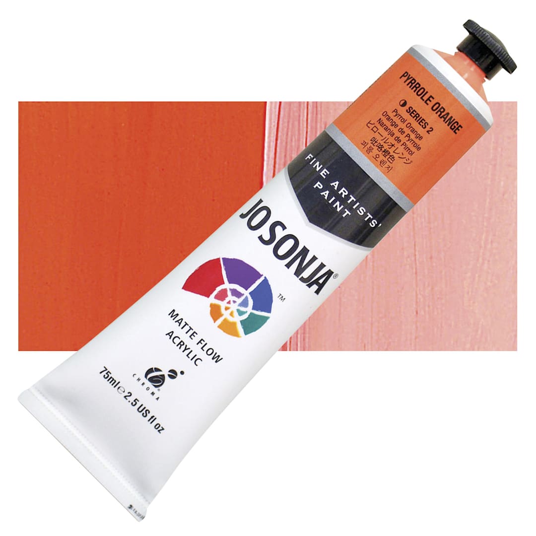 Open in modal - Jo Sonja's Artist Acrylic - Pyrrole Orange, 2.5 oz tube and swatch