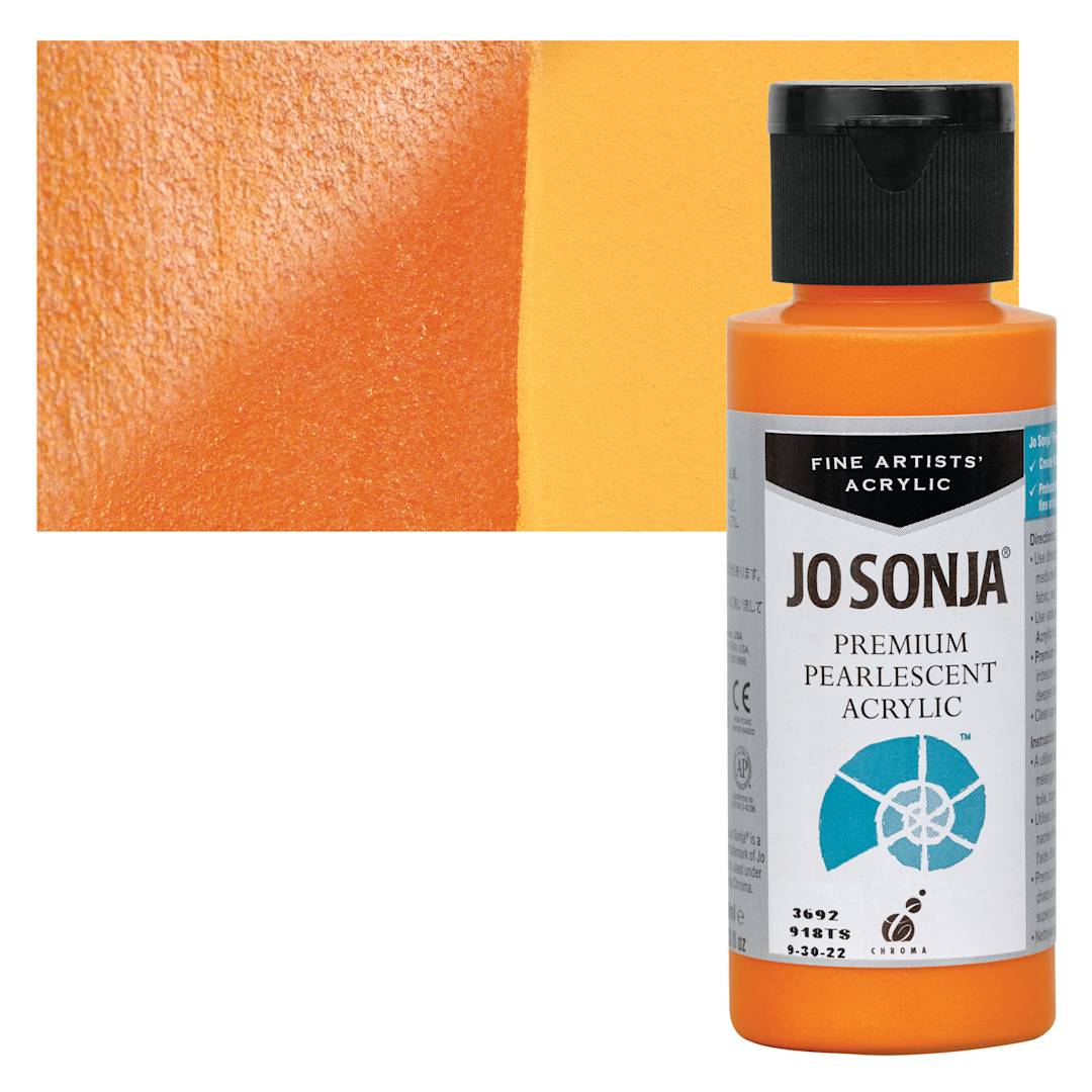 Open in modal - Chroma’s Jo Sonja Premium Pearlescent - Pearlescent Orange, 2 oz bottle and swatch