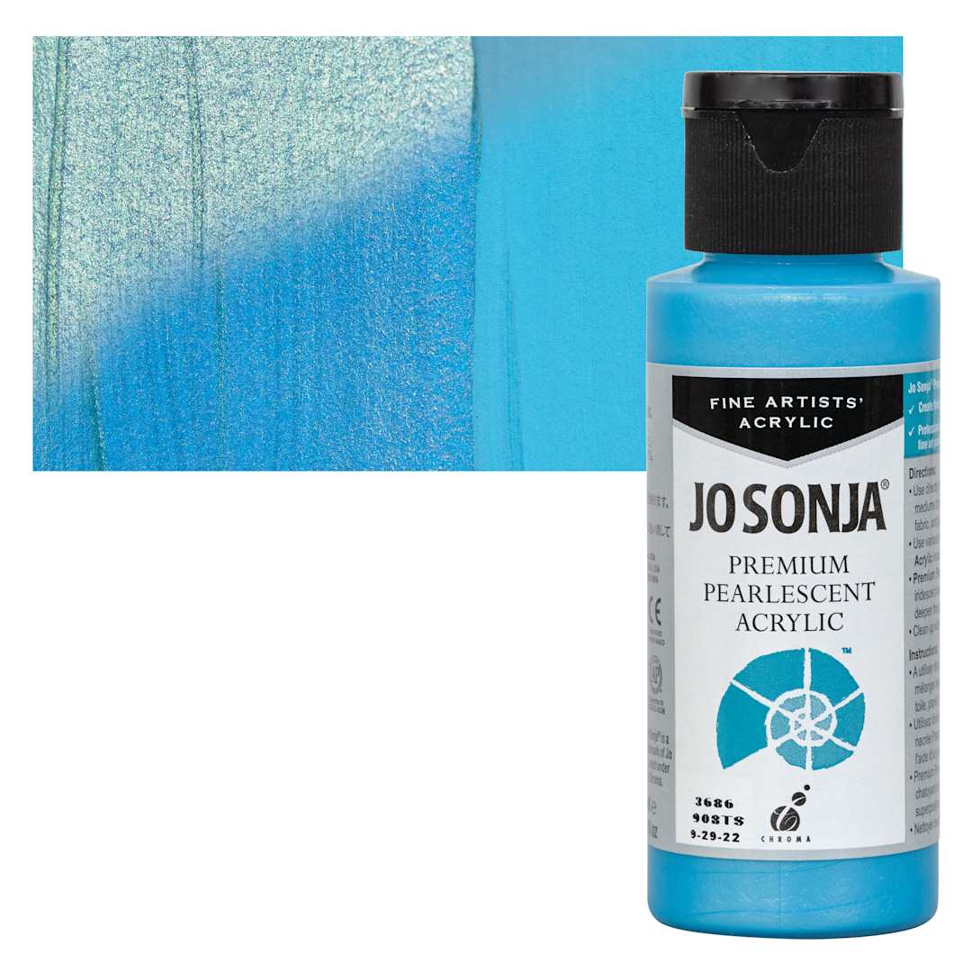 Open in modal - Chroma’s Jo Sonja Premium Pearlescent - Pearlescent Blue, 2 oz bottle and swatch