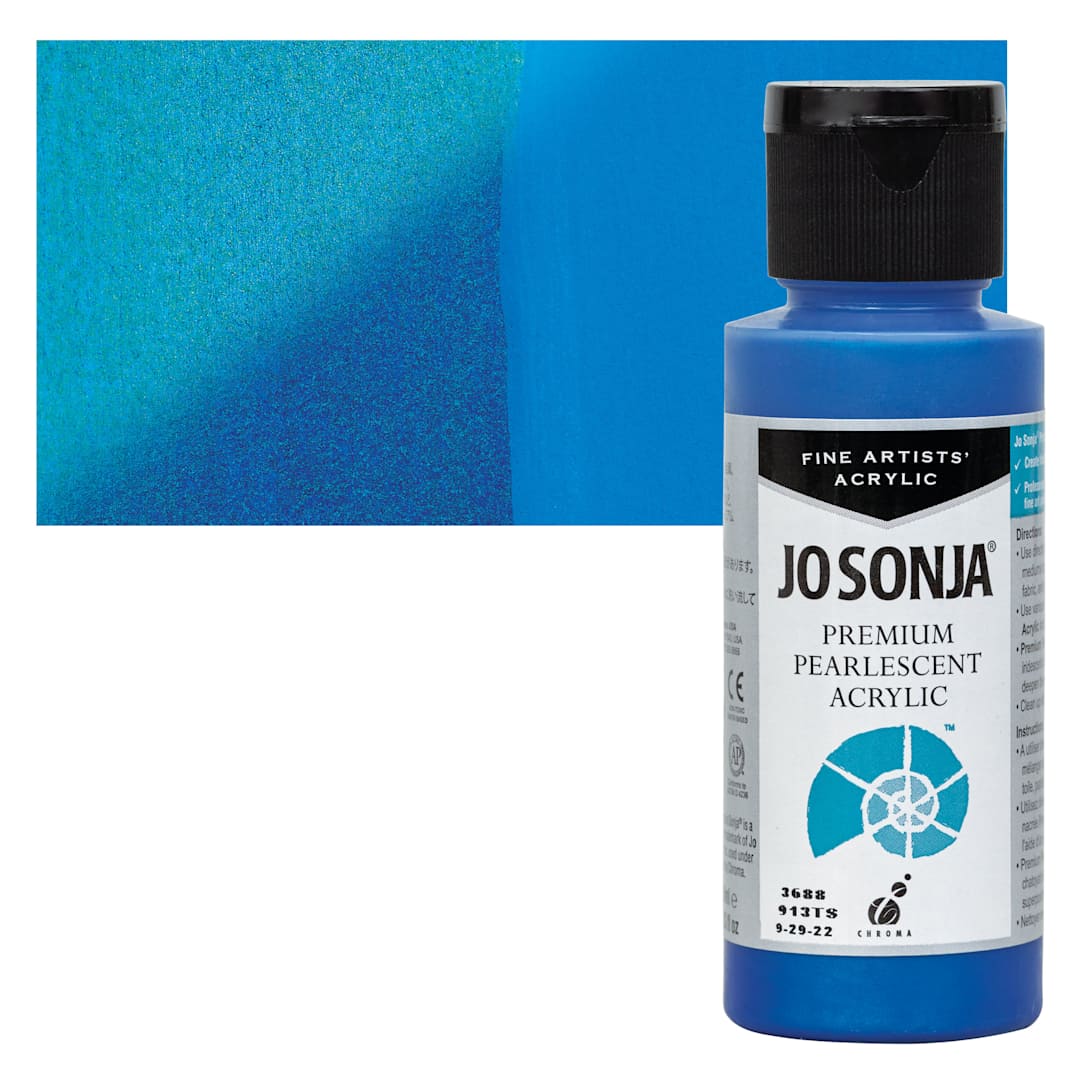 Open in modal - Chroma’s Jo Sonja Premium Pearlescent - Pearlescent Deep Blue, 2 oz bottle and swatch