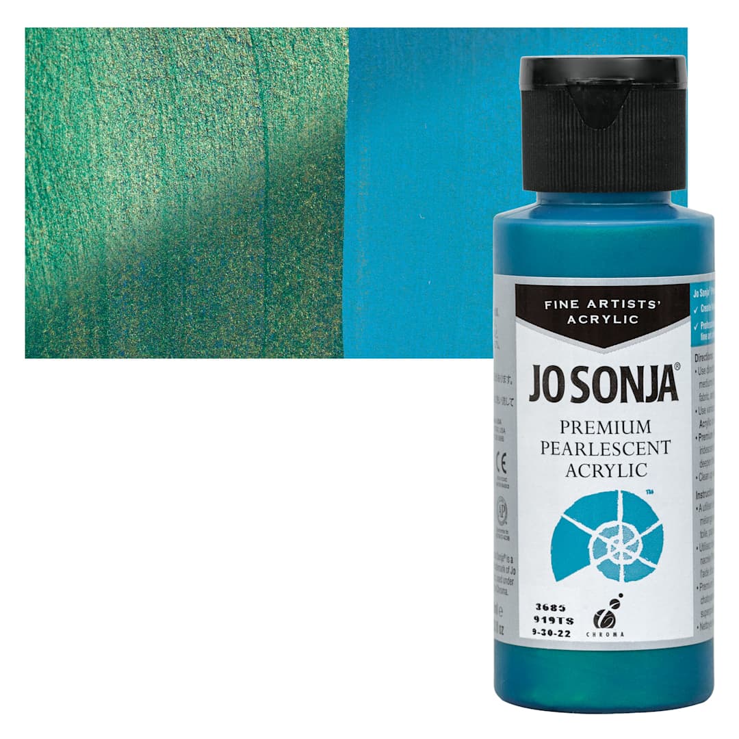 Open in modal - Chroma’s Jo Sonja Premium Pearlescent - Pearlescent Blue Green, 2 oz bottle and swatch