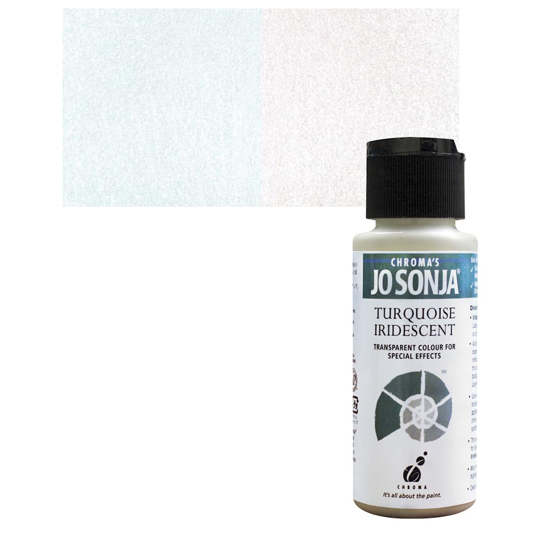 Open in modal - Chroma’s Jo Sonja Specialty Acrylic Paint - Iridescent Turquoise, 60 ml bottle and swatch
