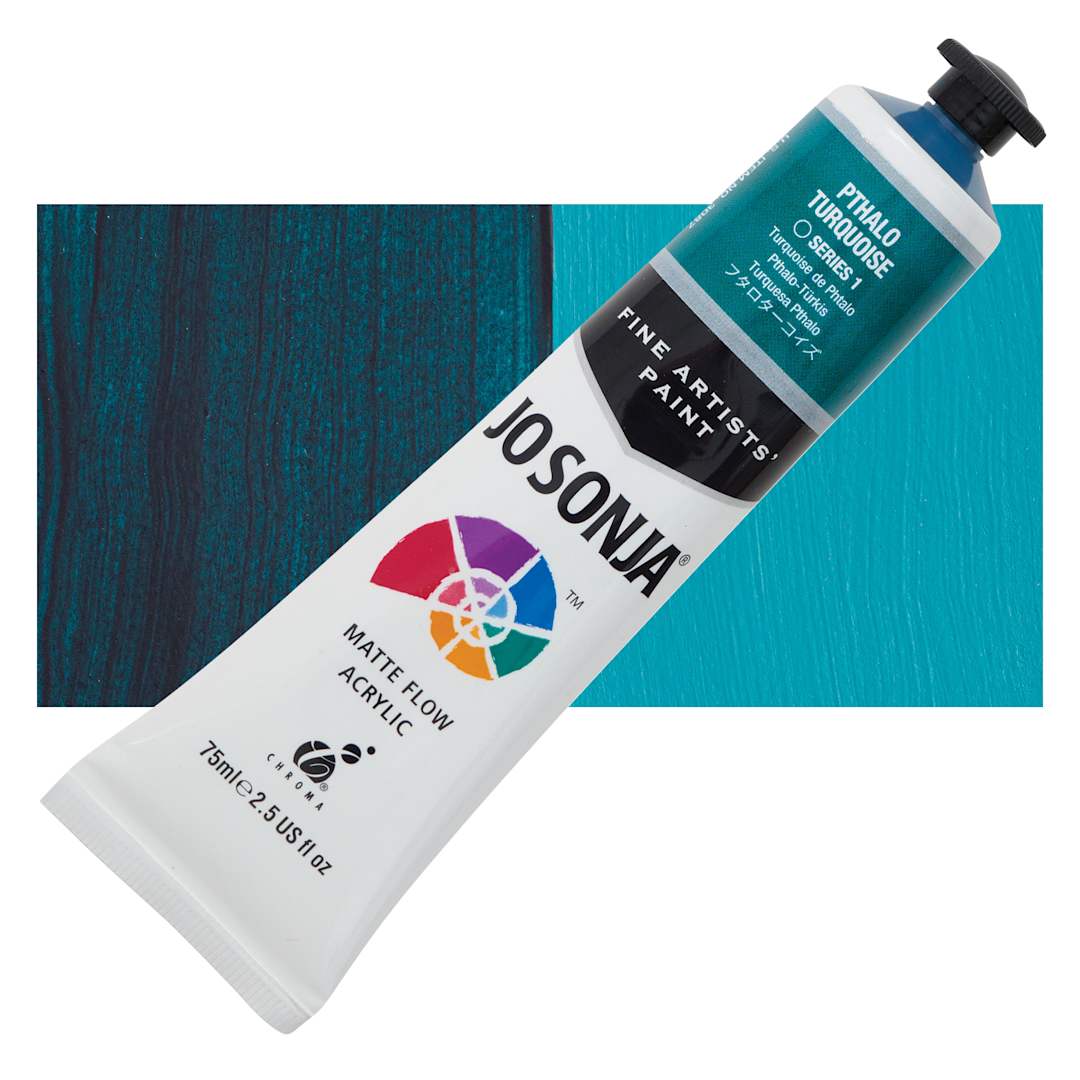 Open in modal - Jo Sonja's Artist Acrylic - Phthalo Turquoise, 2.5 oz tube and swatch