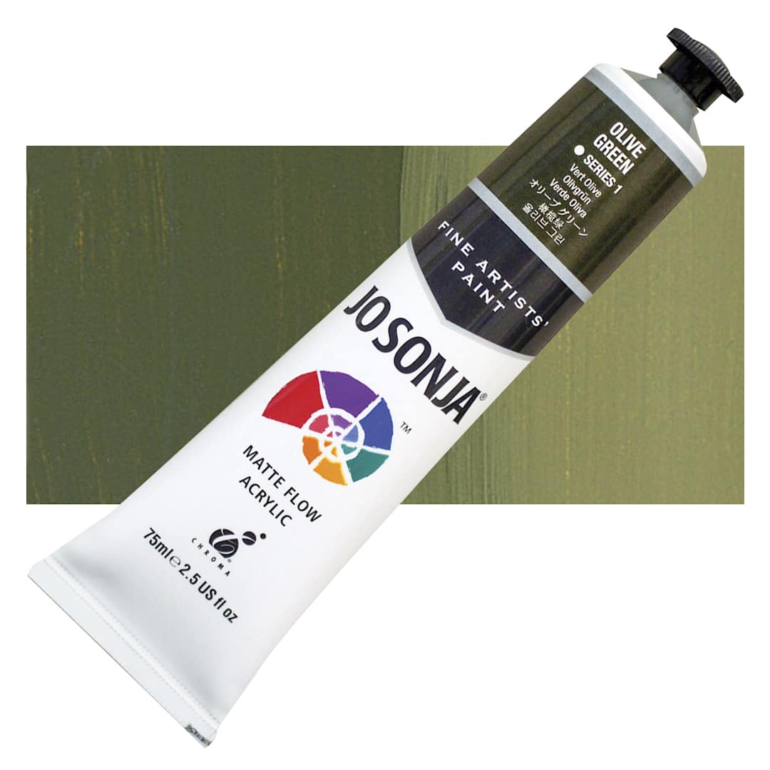 Open in modal - Jo Sonja's Artist Acrylic - Olive Green, 2.5 oz tube and swatch