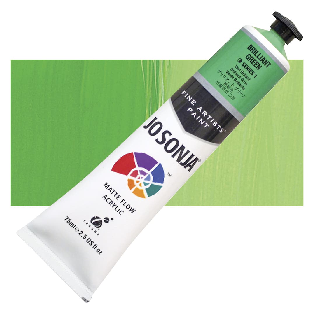 Open in modal - Jo Sonja's Artist Acrylic - Brilliant Green, 2.5 oz tube and swatch