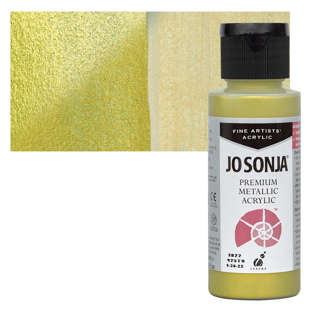 Open in modal - Chroma’s Jo Sonja Premium Metallic - Green Gold, 2 oz bottle and swatch