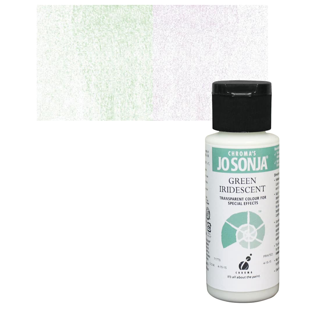 Open in modal - Chroma’s Jo Sonja Specialty Acrylic Paint - Iridescent Green, 60 ml bottle and swatch