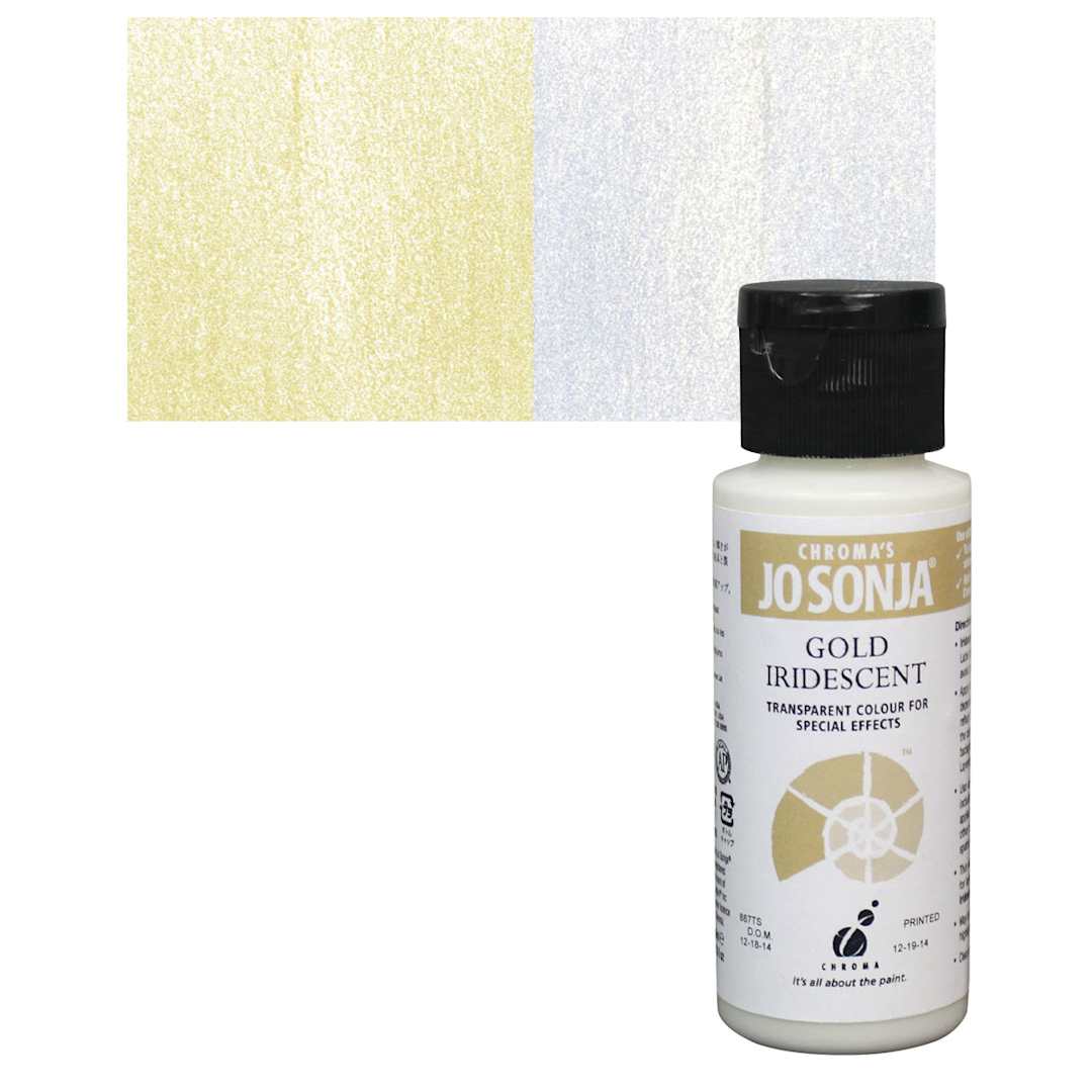 Open in modal - Chroma’s Jo Sonja Specialty Acrylic Paint - Iridescent Gold, 60 ml bottle and swatch