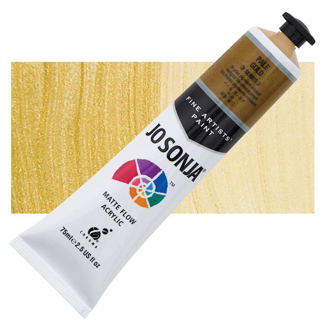 Open in modal - Chroma’s Jo Sonja Specialty Acrylic Paint - Metallic Pale Gold, 75 ml tube and swatch