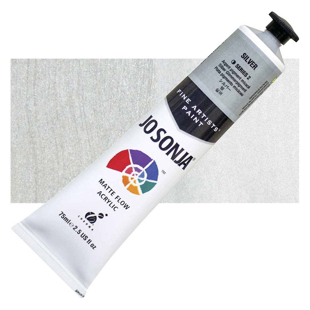 Open in modal - Chroma’s Jo Sonja Specialty Acrylic Paint - Metallic Silver, 75 ml tube and swatch