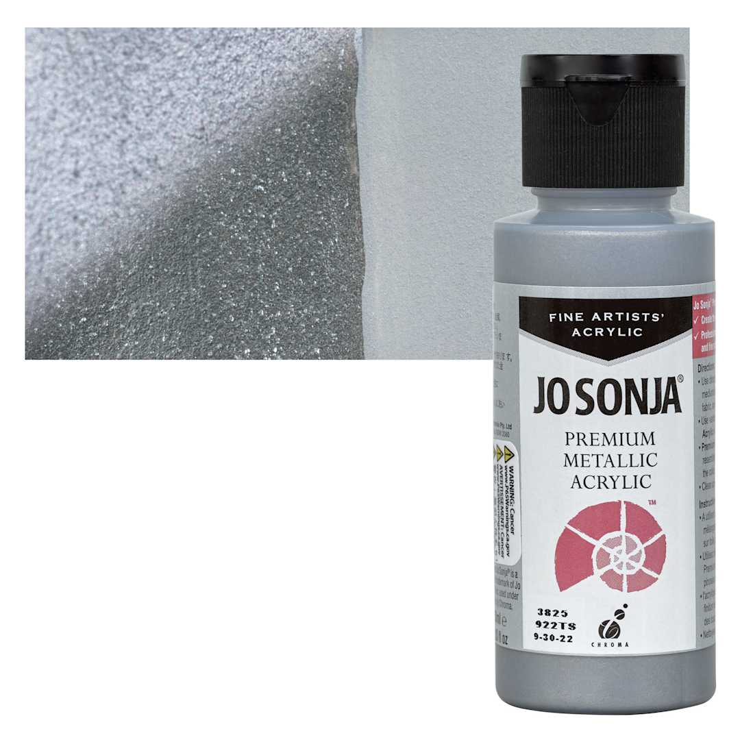 Open in modal - Chroma’s Jo Sonja Premium Metallic - Platinum, 2 oz bottle and swatch