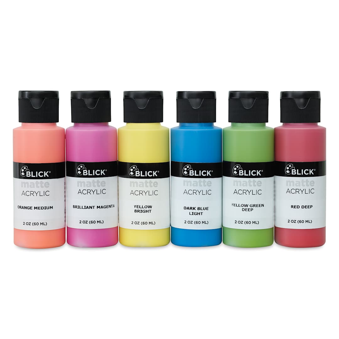Open in modal - Blick Matte Acrylics - Set of 6, Bright Colors, 2 oz