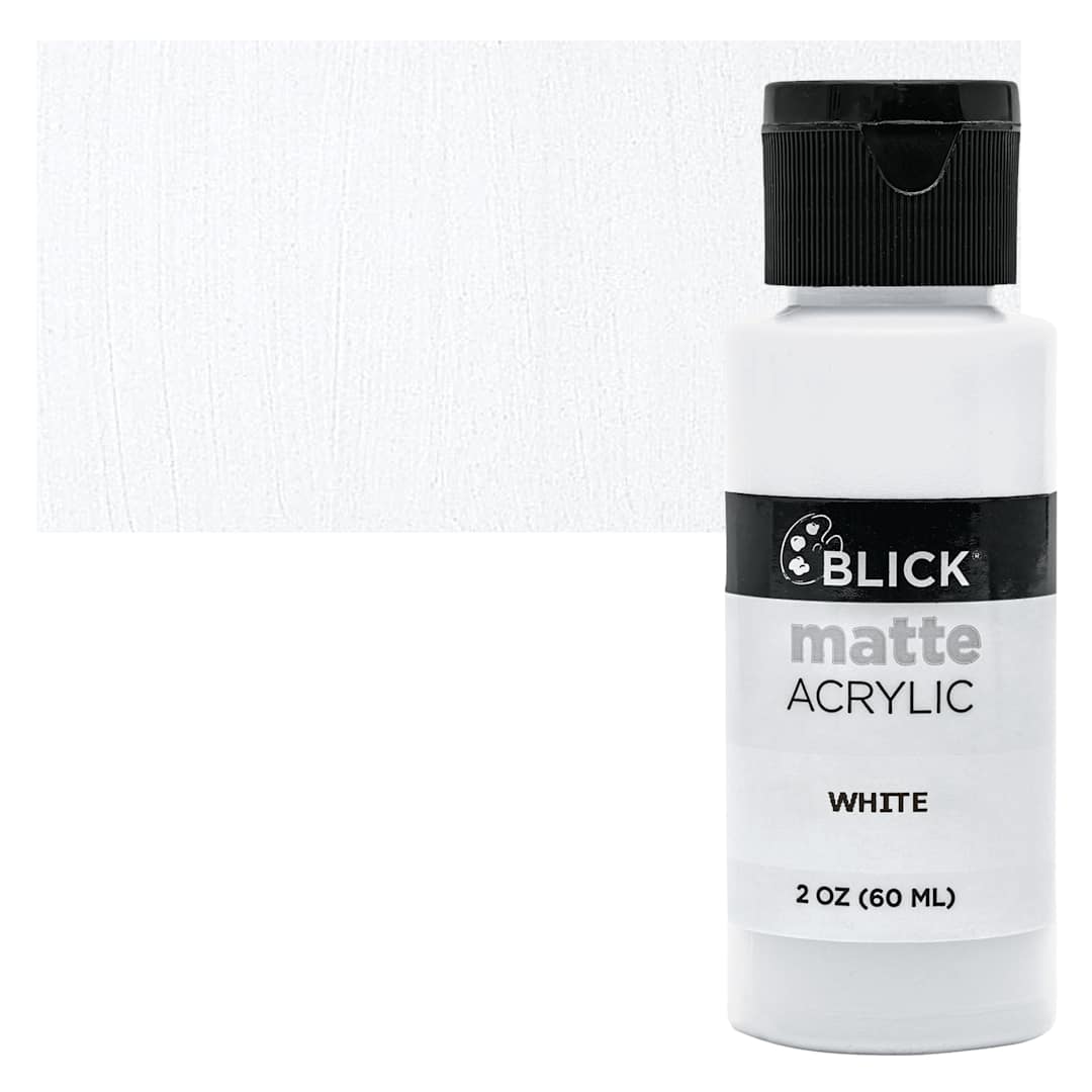 Open in modal - Blick Matte Acrylic - White, 2 oz bottle and swatch