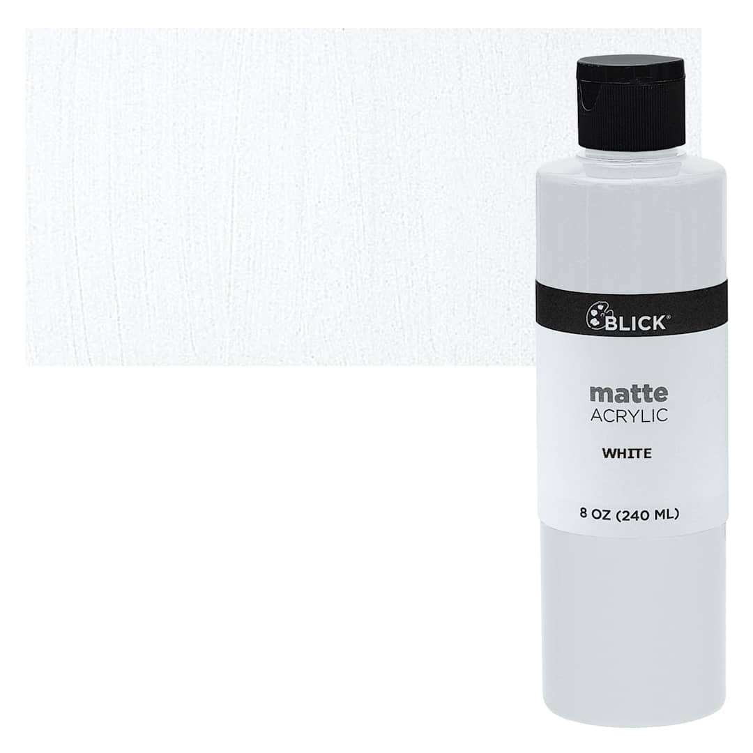 Open in modal - Blick Matte Acrylic - White, 8 oz bottle and swatch
