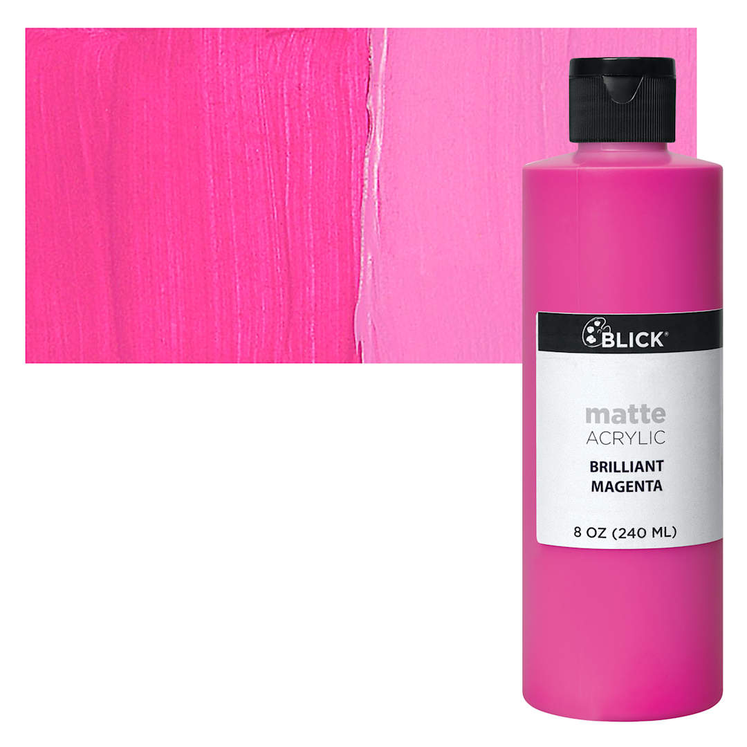 Open in modal - Blick Matte Acrylic - Brilliant Magenta, 8 oz bottle and swatch