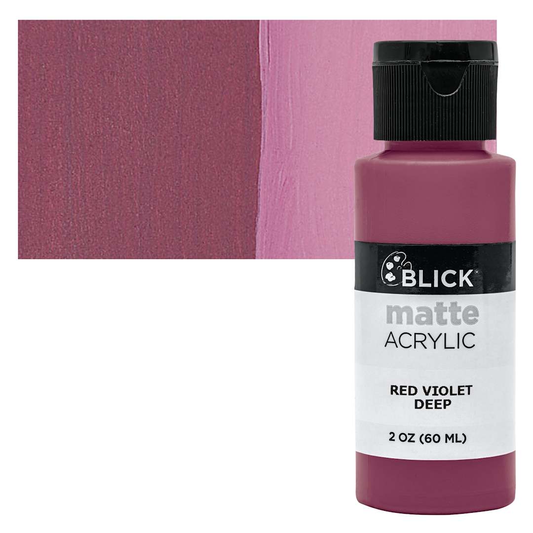Open in modal - Blick Matte Acrylic - Red Violet Deep, 2 oz bottle and swatch