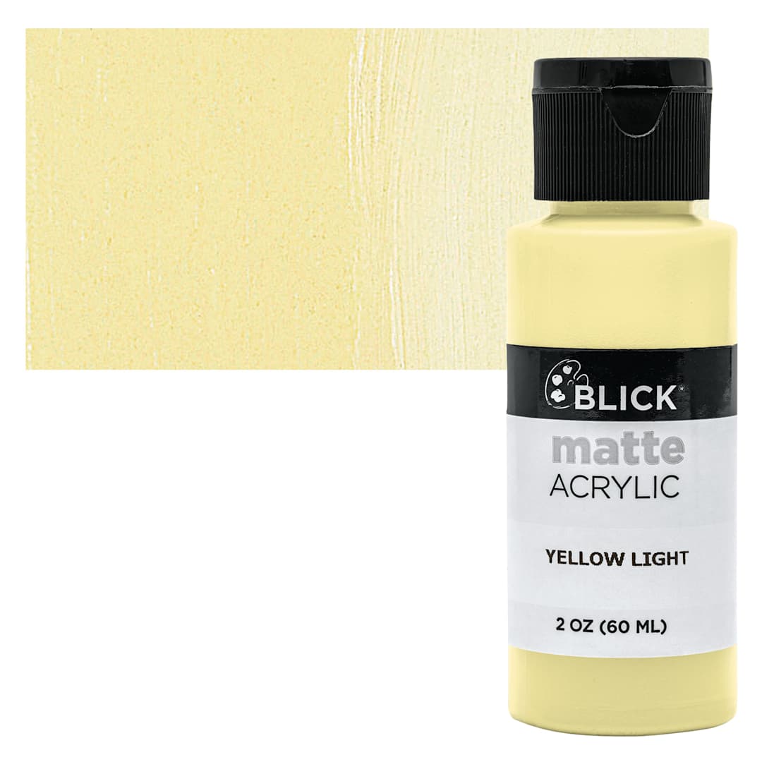 Open in modal - Blick Matte Acrylic - Yellow Light, 2 oz bottle and swatch