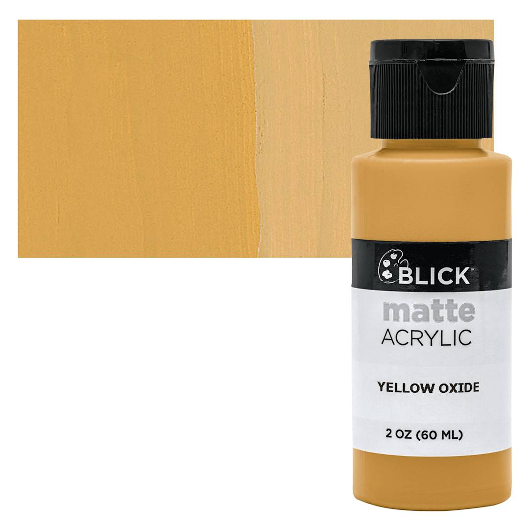Open in modal - Blick Matte Acrylic - Yellow Oxide, 2 oz bottle and swatch