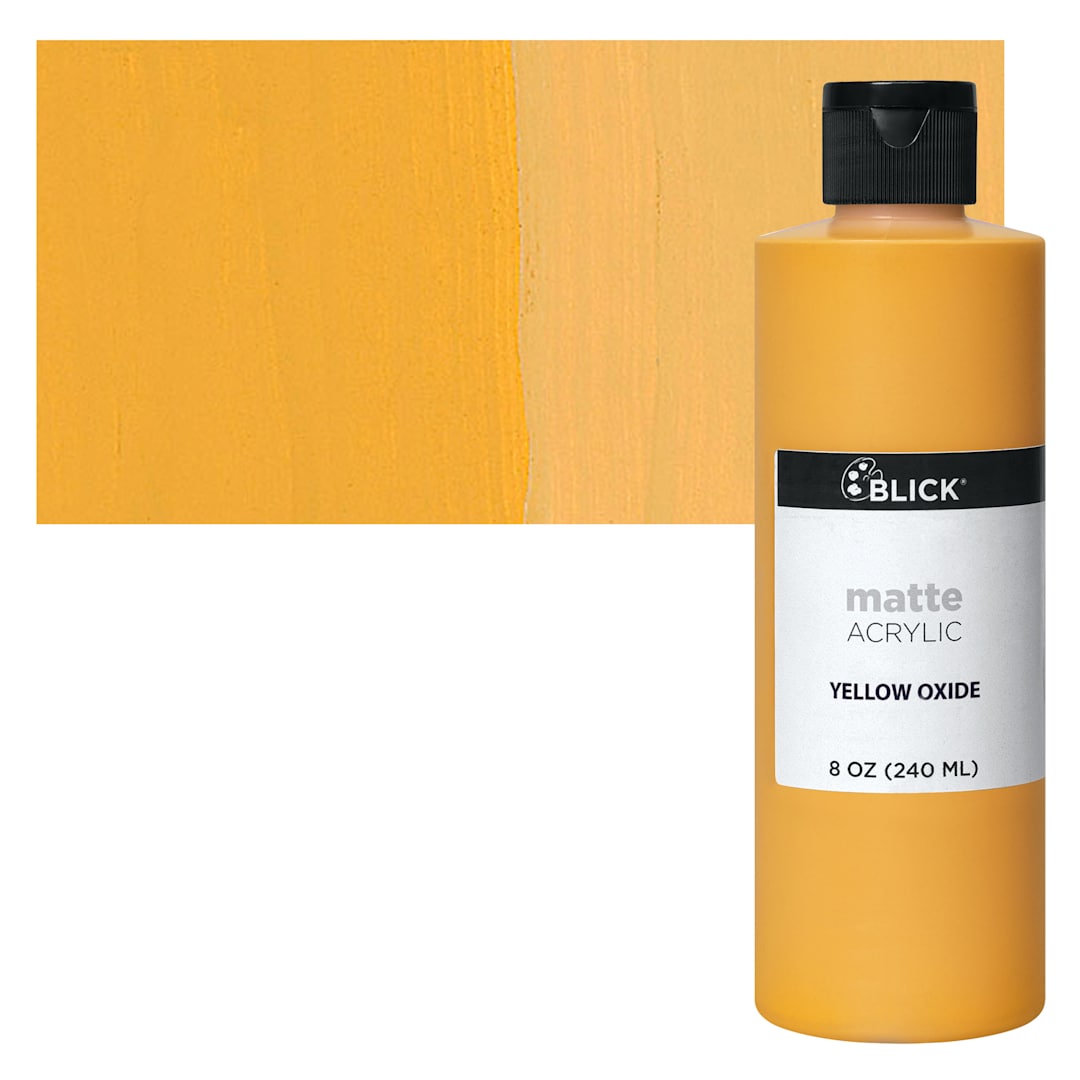 Open in modal - Blick Matte Acrylic - Yellow Oxide, 8 oz bottle and swatch