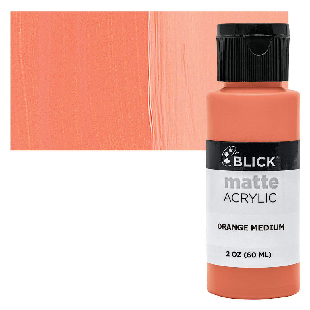 Open in modal - Blick Matte Acrylic - Orange Medium, 2 oz bottle and swatch