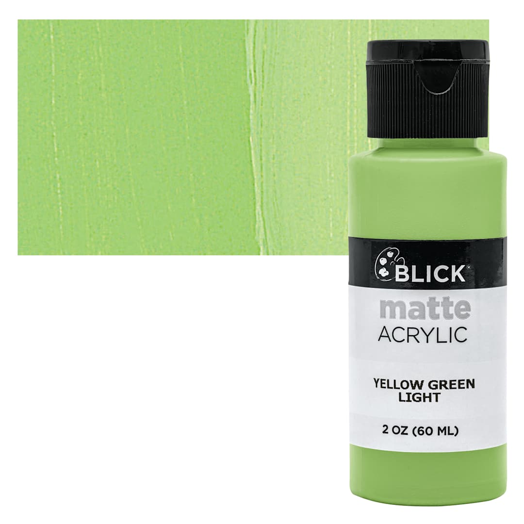Open in modal - Blick Matte Acrylic - Yellow Green Light, 2 oz bottle and swatch