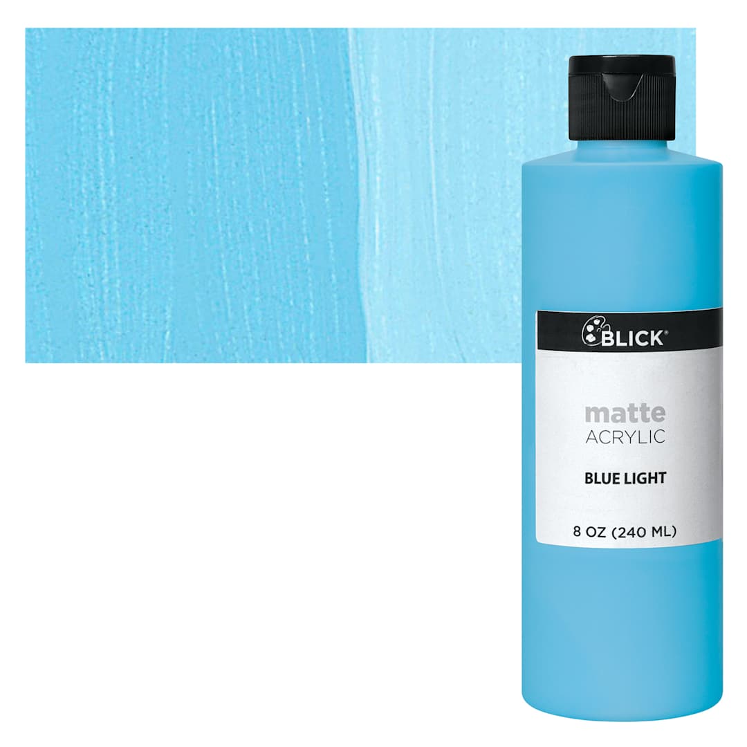 Open in modal - Blick Matte Acrylic - Blue Light, 8 oz bottle and swatch