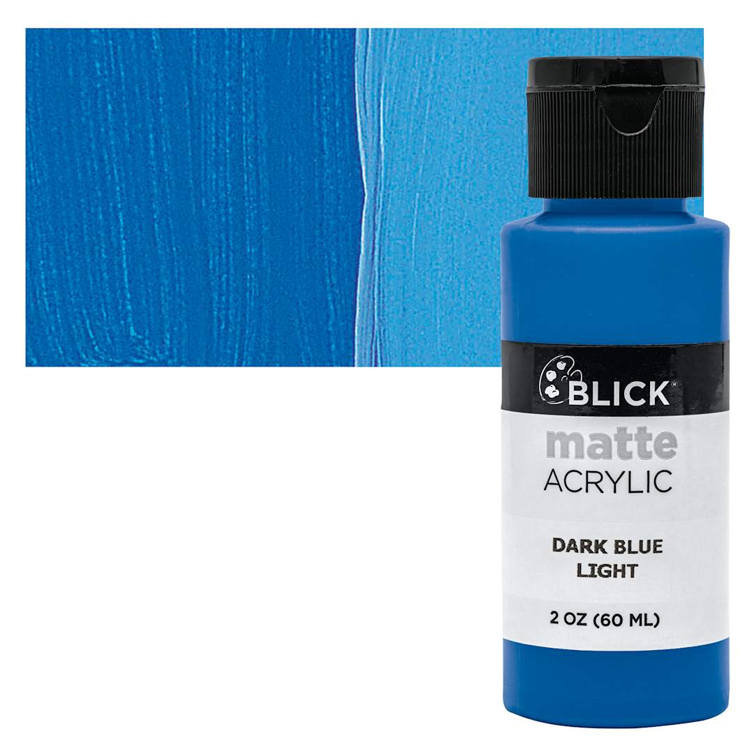 Open in modal - Blick Matte Acrylic - Dark Blue Light, 2 oz bottle and swatch