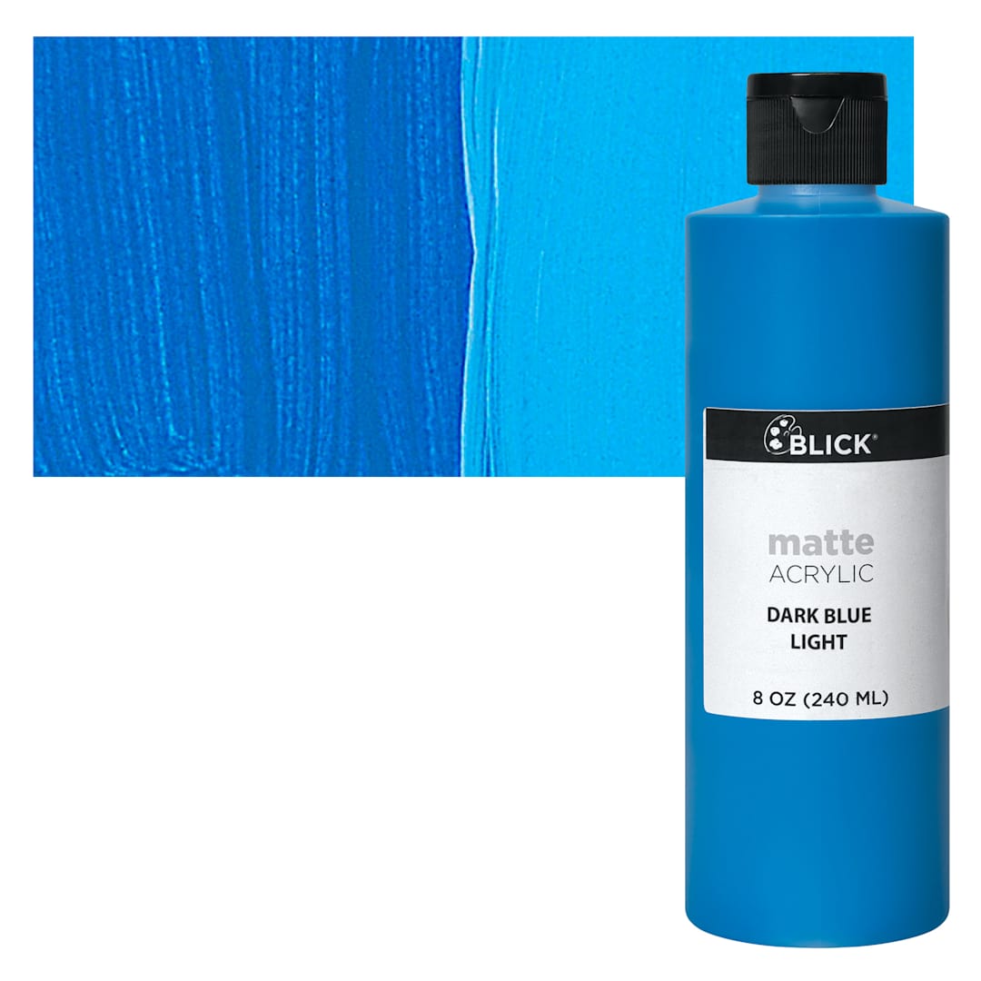 Open in modal - Blick Matte Acrylic - Dark Blue Light, 8 oz bottle and swatch