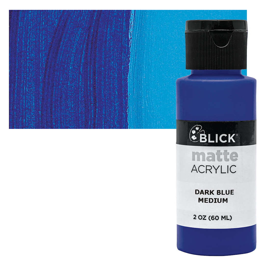 Open in modal - Blick Matte Acrylic - Dark Blue Medium, 2 oz bottle and swatch