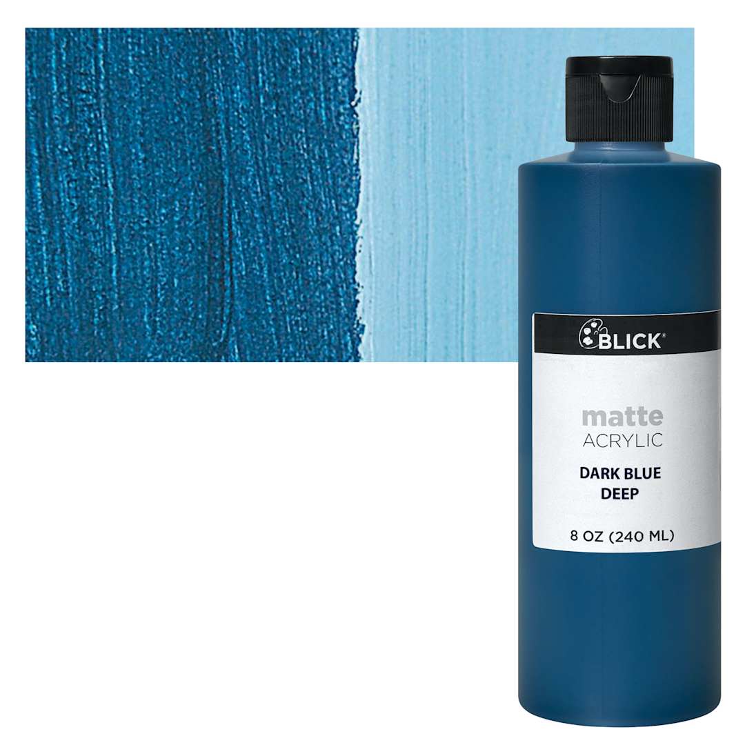 Open in modal - Blick Matte Acrylic - Dark Blue Deep, 8 oz bottle and swatch