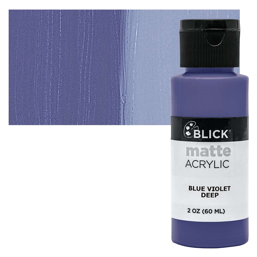 Open in modal - Blick Matte Acrylic - Blue Violet Deep, 2 oz bottle and swatch