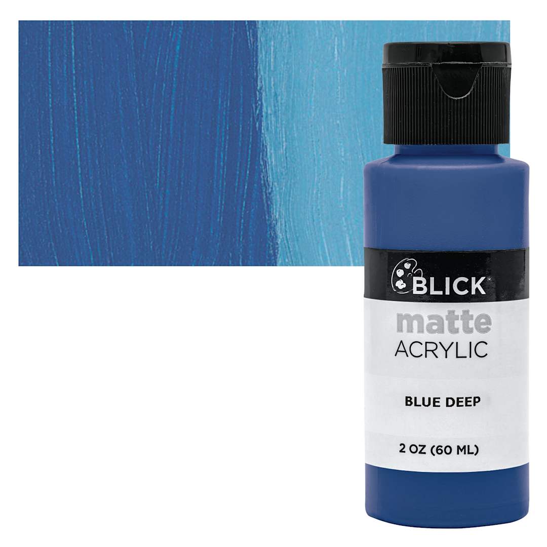 Open in modal - Blick Matte Acrylic - Blue Deep, 2 oz bottle and swatch