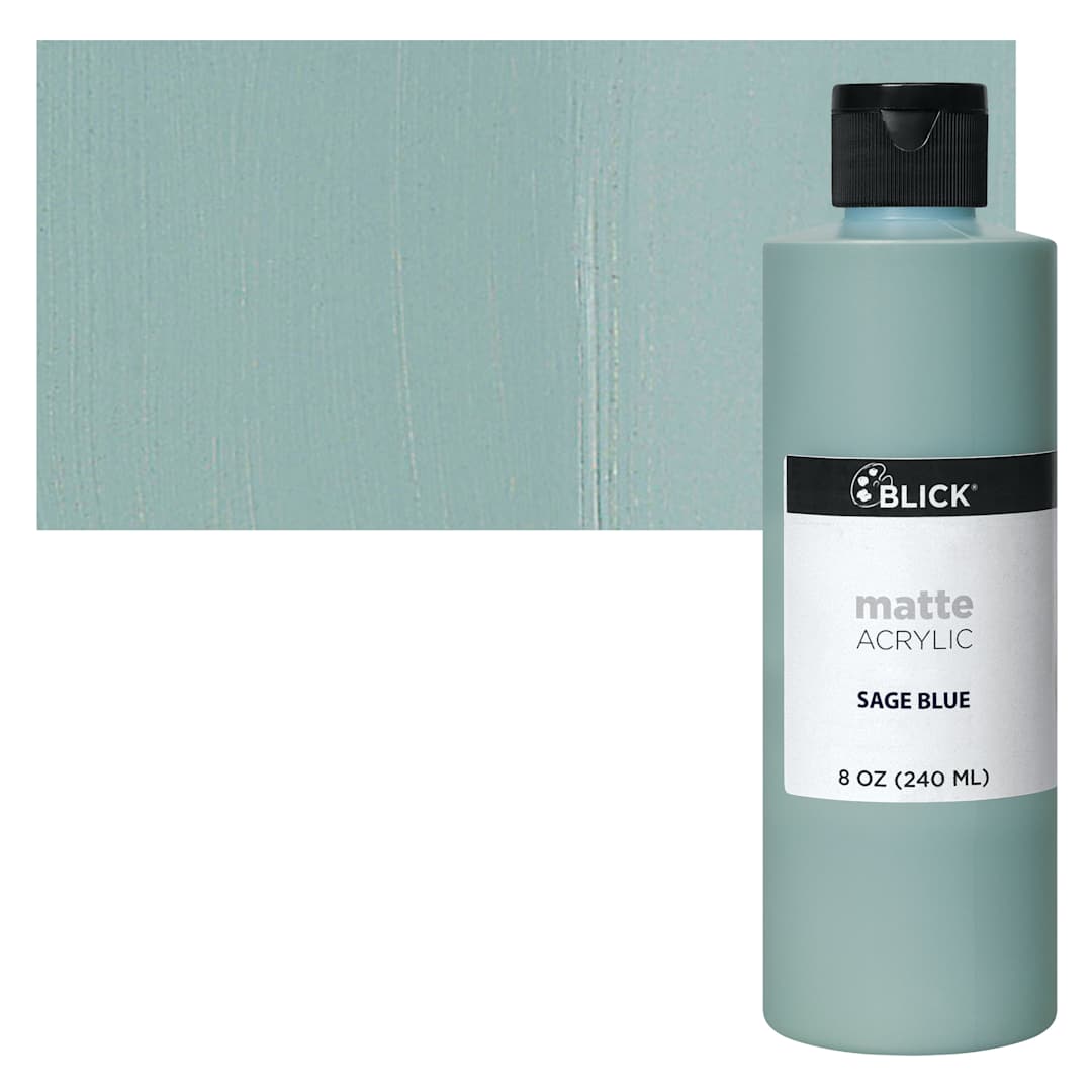 Open in modal - Blick Matte Acrylic - Sage Blue, 8 oz bottle and swatch